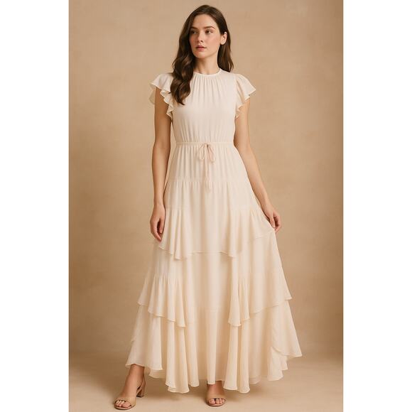 LoveShackFancy Ivory Ruffle Maxi Dress Small Soft Cottagecore Coquette Bridal - Picture 1 of 10